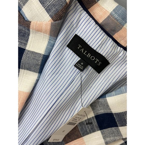 Talbots women's 6 pink navy blue plaid long sleeve single button suit blazer NWT - Picture 2 of 8